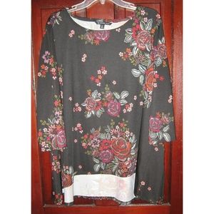 Zac & Rachel Woman Plus 2X Tunic Top Shirt Blouse Stretch Floral Print High Low